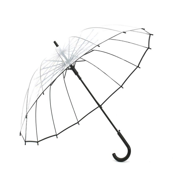 Lancoon Clear Bubble Umbrella 16 Ribs Big Size Windproof Auto Open See Through KS10Black - Image 1